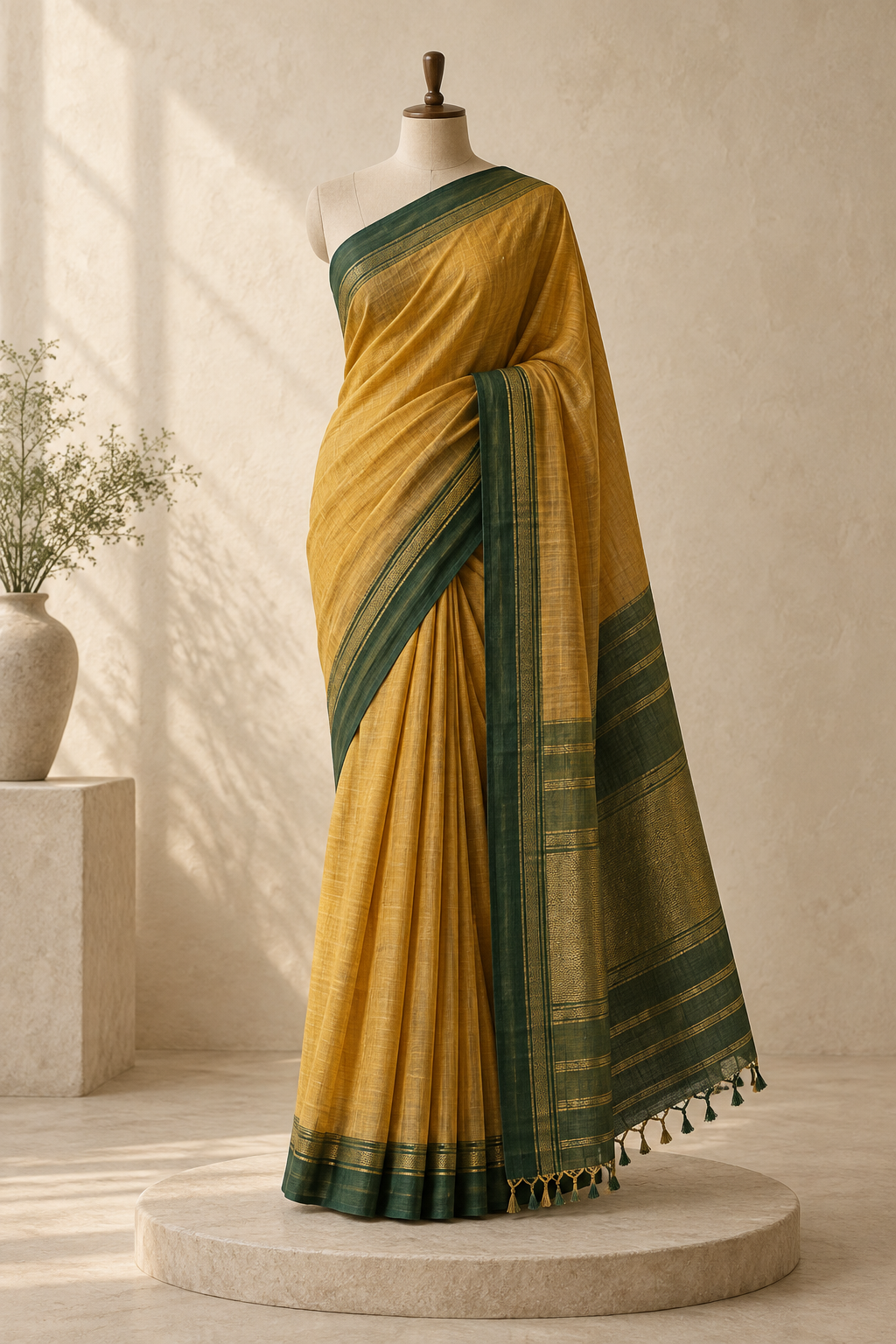 Marigold Grove saree in Marigold and forest green
